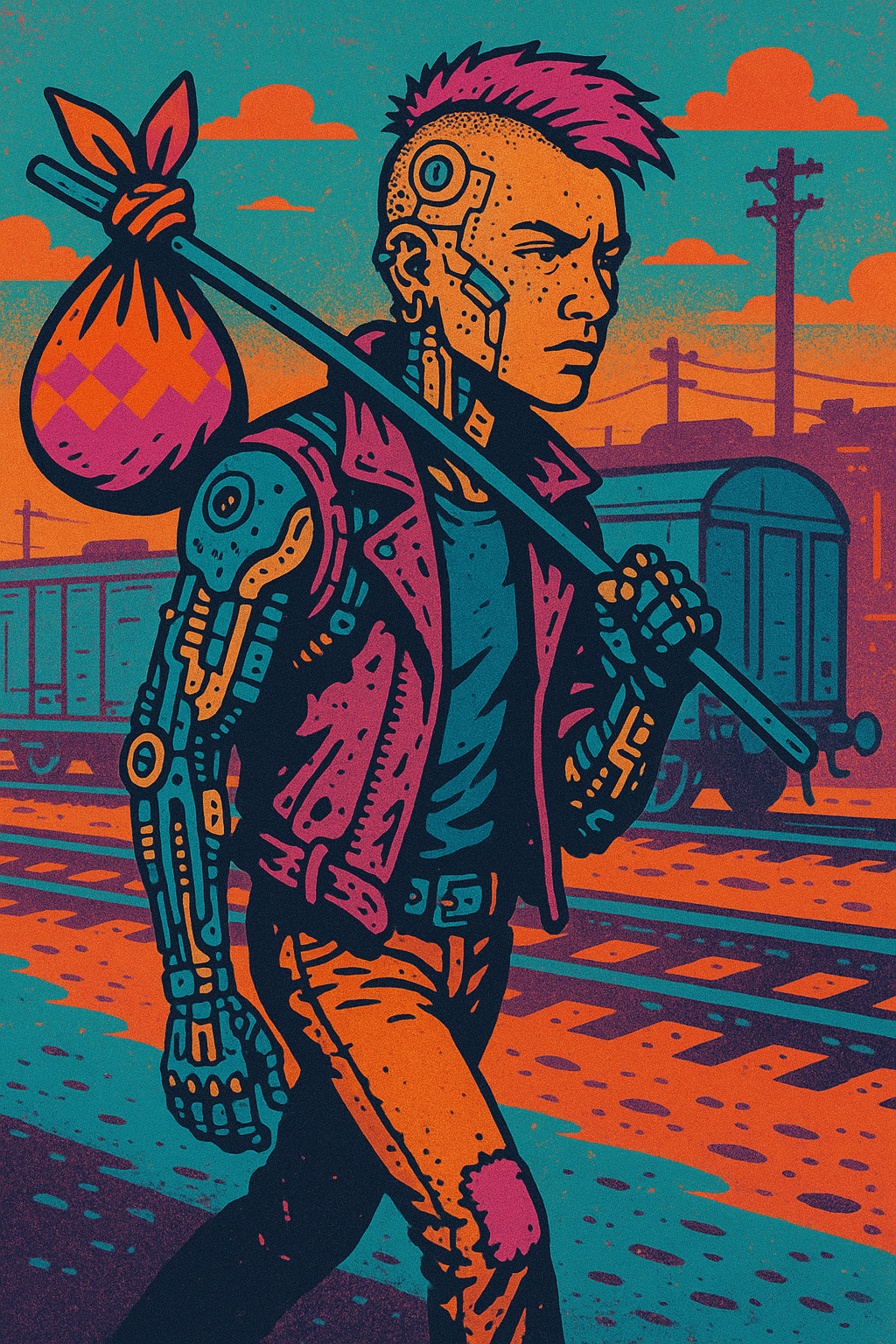 Biopunk cyborg drifter artwork